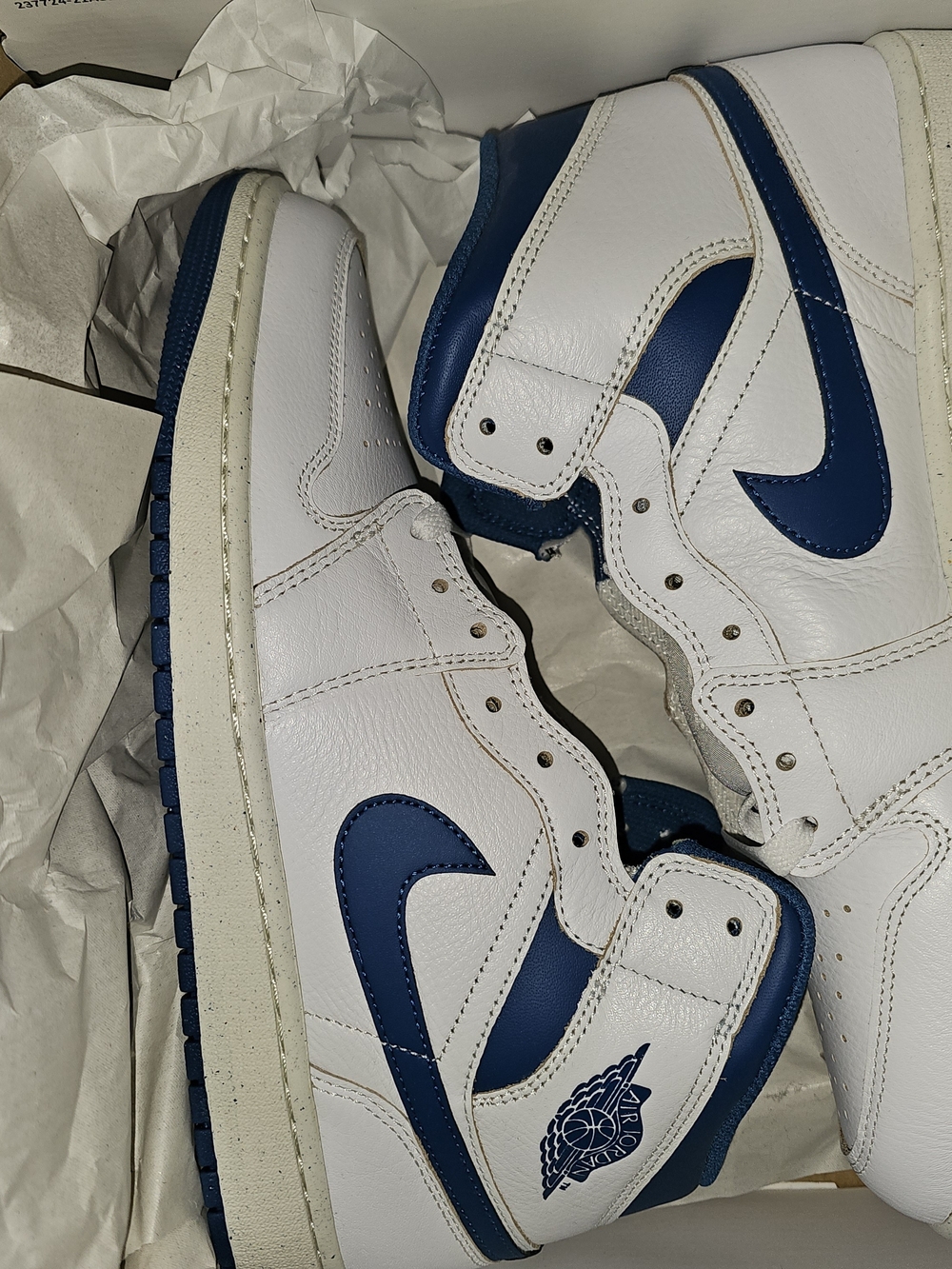 Air Jordan 1 Retro Mid White Blue Leather Sneakers